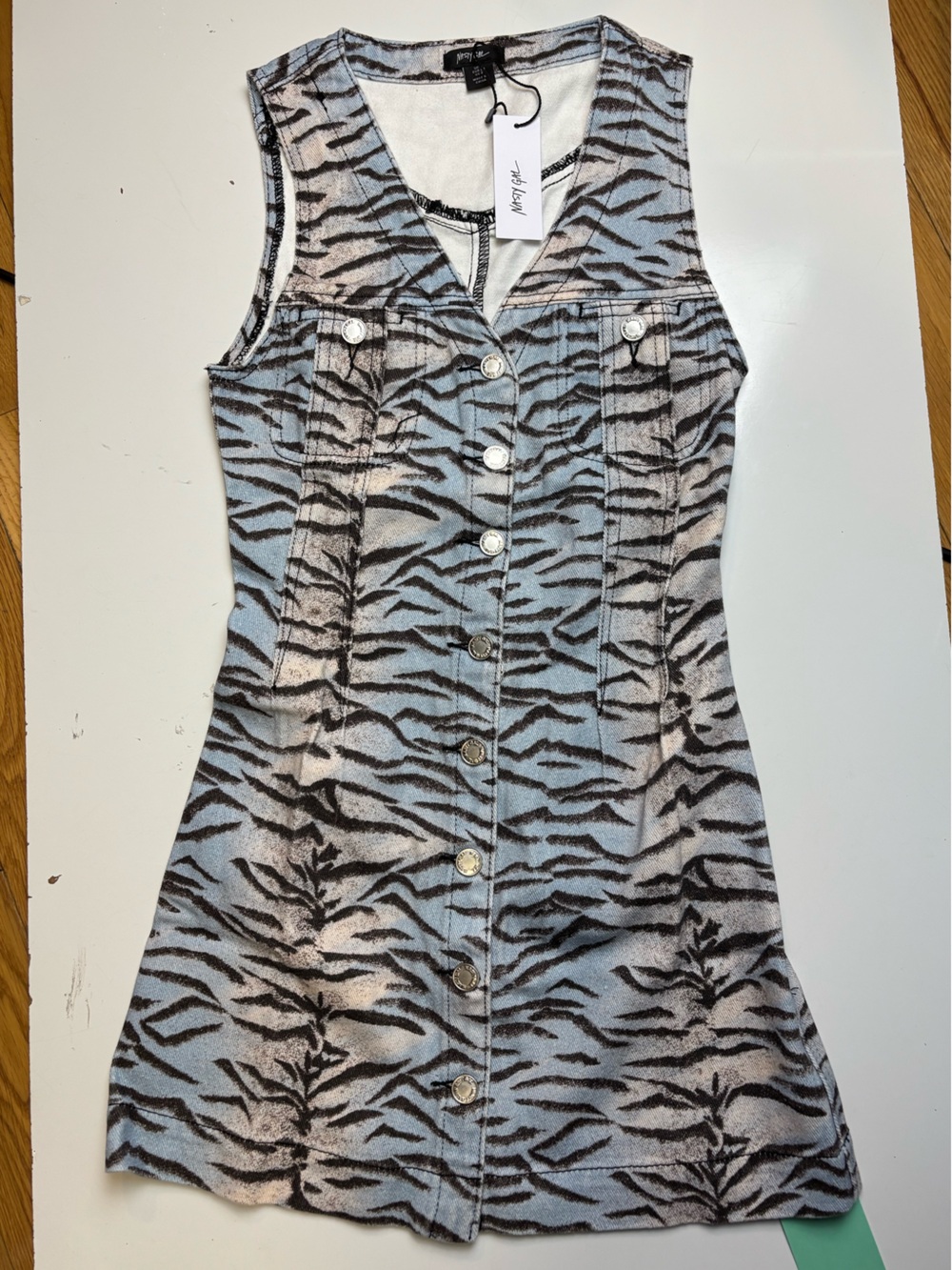 Nasty Gal Tiger print denim‎ sleeveless mini dress